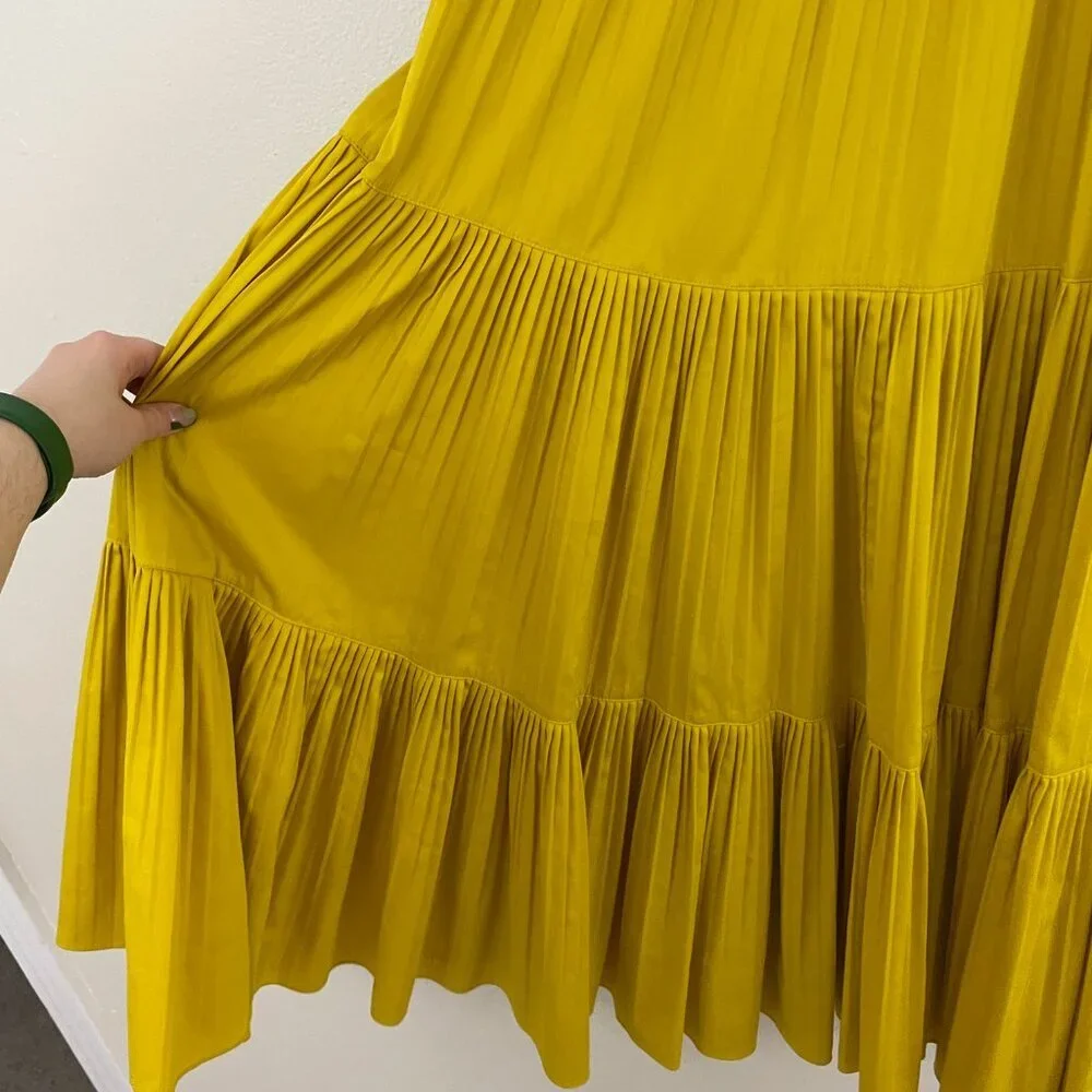 Kate Spade Cotton Poplin Ruffle Tiered Maxi Dress in Chartreuse Yellow Size 8 - Picture 6 of 8